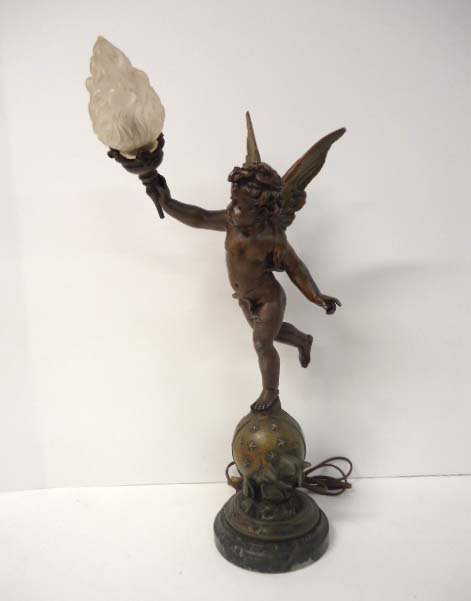 Bronze Cherub Newel Post Lamp