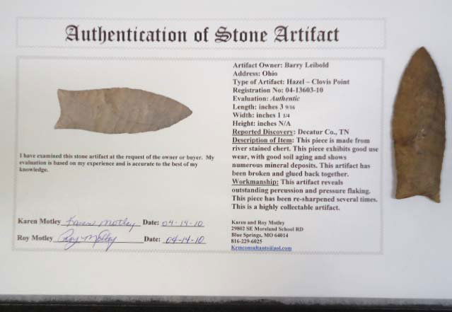 3 9/16" Clovis Point C.O.A.(Motley): 3 9/16"