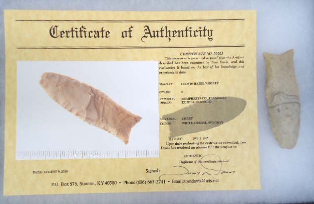 3 3/4" Hazel Clovis Point C.O.A: 3 3/4" (Davis)