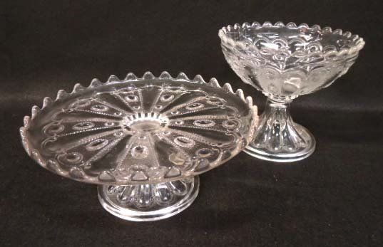 2pc EAPG Jewel w/ Dewdrop: Cake Stand & Compote 6" & 8"