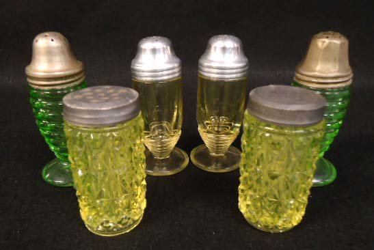 3 Sets Salt & Peppers: Yellow, Vaseline & Green 3" to 4"