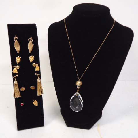 7 pc. 12, 14 Kt. Gold Filled Earrings/ Necklace: Inc. 17" 14Kt G.F. Pendant Necklace, 12K & 14Kt G.F. Post & Screwback Earrings Plus 2 Single G.F. Earrings