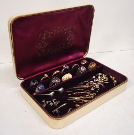 Vintage Jewelry Box, 11 Rings/ Earr. Sterling: Inc. 3 Class Rings (one 10K) 4 Sterling Rings, 1 10Kt Ring Plus 3 Costume Rings and 14 Pr.'s Pierced Earrings.