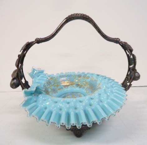 Ornate Vict. Brides Basket: Pairpoint Frame, Bowl Not Orig. 10" x 11 1/2"