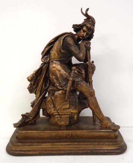 Lg. Spelter Statue EL Cid: 22" x 19" Sgned E. Laurent