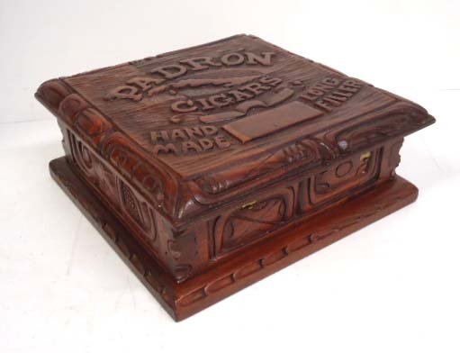 Carved Cigar Box: 9" x 9 1/2"