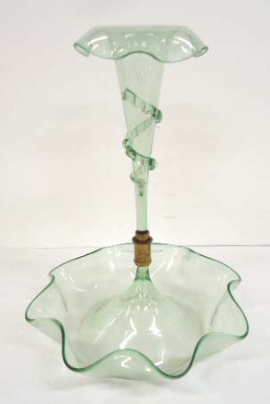 Green Glass Epergne: 12"T
