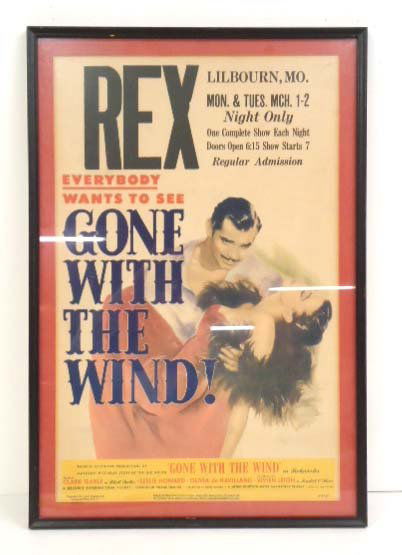 1947 Gone With the Wind Movie Poster: 24 1/4" x 16 1/4"