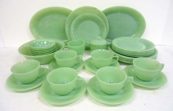 35pc Fire King Jadeite: NOS Jane Ray Pattern