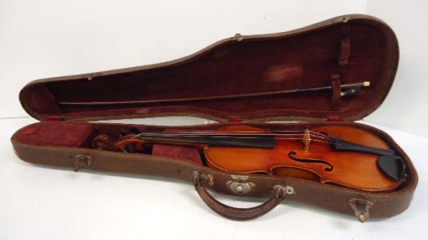 Nice Violin & Bow in Case: 23 1/2"L