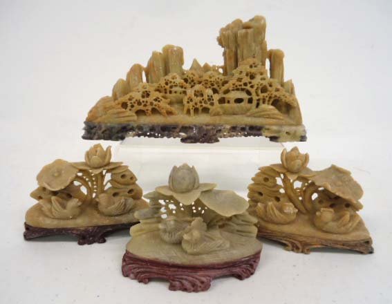 4 Soapstone Carvings: 4"W - 7"W