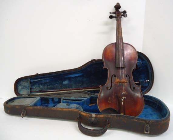 Old Violin in Case: 23 1/2"L