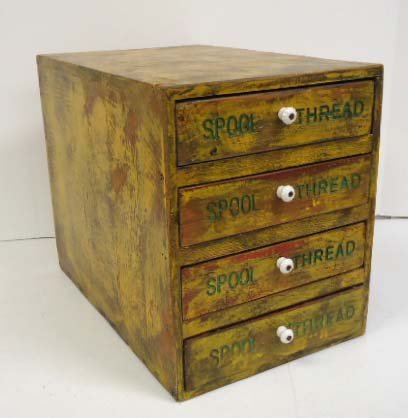 Wood Spool Thread Cabinet & Contents: 12 3/4" x 10 1/2" x 15 3/4"