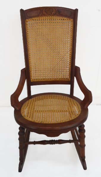 Walnut Vict Caned Rocker: 35 1/2"T x 21 1/2"W x 29"D