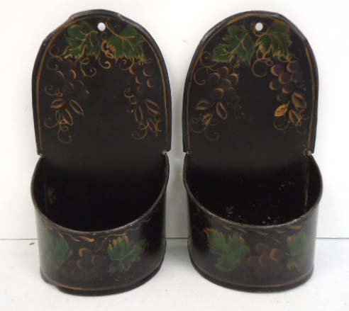 2 Tole Painted Wall Pockets: 7 3/4"T