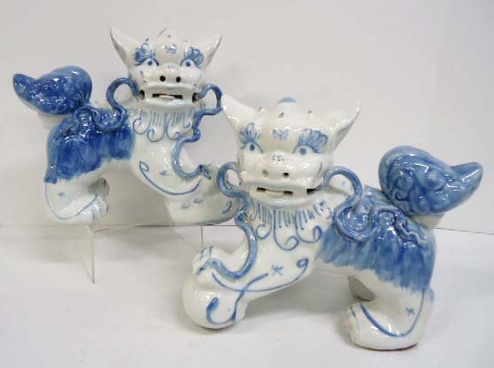Pr Porcelain Foo Dogs: 8 1/2"T x 9"L