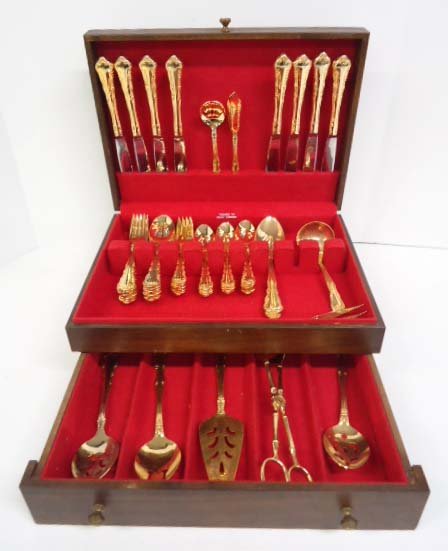59pc Gold Rogers Flatware: 59pc