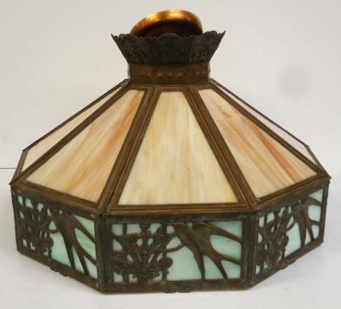 Hanging Panel Lamp w/ Swallows: 14"T x 22 1/2"W