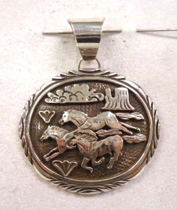S.S. Horse Pendant: By Charles Johnson Navajo Sterling 2 1/2"
