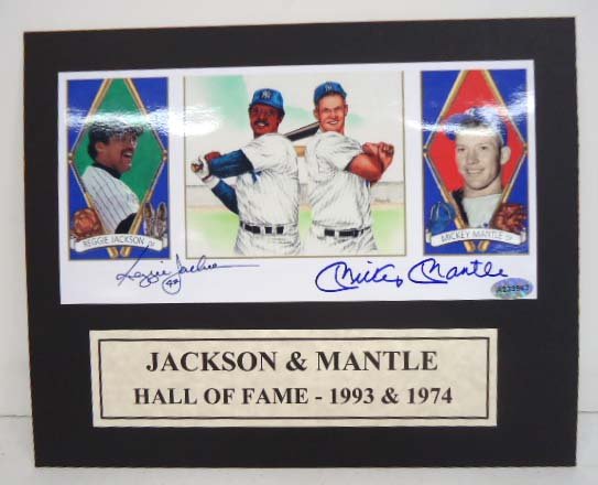 Reggie Jackson & Mantle Auto. Photo: YMC Sports COA 8" x 10" Mat