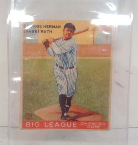 Babe Ruth baseball Card: 2 3/8" x 2 7/8" Card This card is "as found". It is enclosed in plastic and I have not opened it. It is just the way it came from the estate. You are buying it as is.