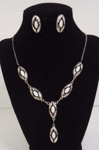S.S. Opal Necklace & Earrings: Felix Perry Navajo Sterling