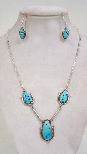 S.S. Inlay Corn Necklace & Earrings: Bev. Estate Zuni Sterling
