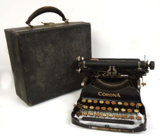 Early Corona Typewriter & Case: Case is 10" x 4 1/2" x 11 1/4"