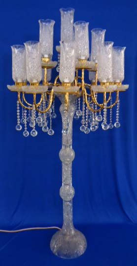 16 Arm Cut Glass Floor Lamp: Missing 5 Glass Balls & Some Prisms. 71 1/2"T x 33"W