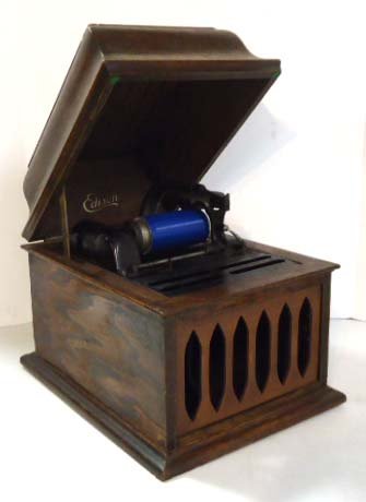 Edison Cylinder Victrola: 13" x 16" x 12 1/2" Runs & Plays