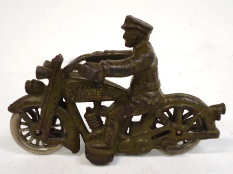 Hubley CI Motor Cycle Toy: Early Harley Davidson Toy 3 1/2" x 5 1/2"
