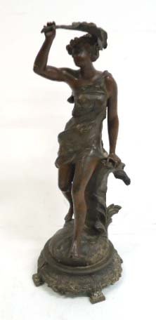 Spelter Statue "Coup de Soliel": Artist Signed Fernand 13 1/2"T