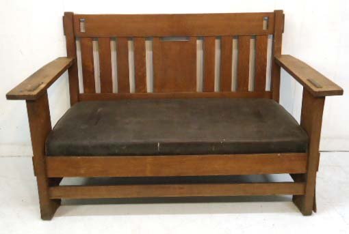 Mission Oak Settee: 37"T x 58 5/8" W x 27"D