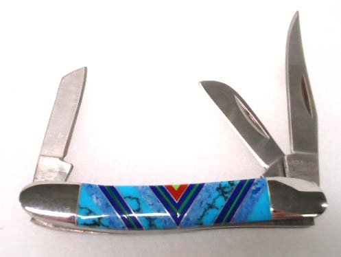 Turquoise Inlay Pocket Knife: 3 1/4"L Closed