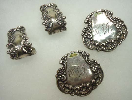 2 Prs Vtg Foree Sterling Earrings: 1 1/8" Sterling Foree Spoon Pierced Earrings. 1 3/4" Foree Luggage Tag Clip Earrings.