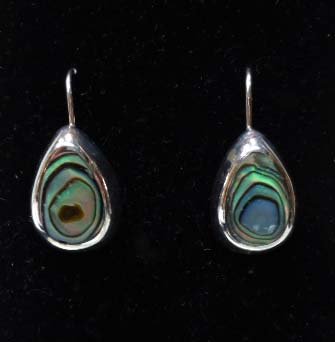 Sterling Abalone ATI Earrings: Pr. Bezel set Teardrop 11/16" Abalone Earrings Set in Sterling mrdk ATI .925 Mexico 6.34g - .223 oz
