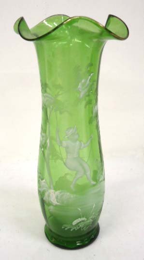 Mary Gregory Vase: 10 3/4" Hand Blown, Great Decoration
