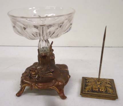 Art Nouv Compote & Recipt Stand: Compote has Note on Bottom "Wedding Gift Aunt Stell 1890" 4 1/2"T & 5" T