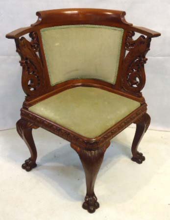 Dolphin Carved Corner Chair: 34"T x 29" W x 26"D