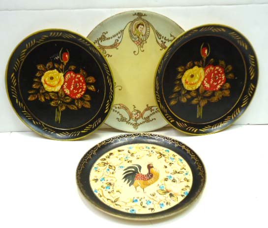 4 Tole Painted Trays: 9" & 10"