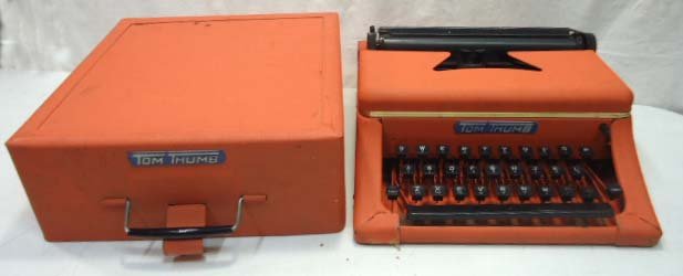 Tom Thumb Typewriter: Orig. Tin Case 4 1/2" x 10 1/2" x 10 1/2" Case