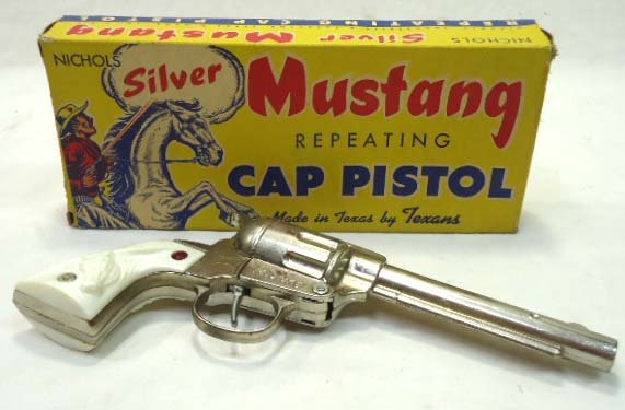 Nichols Silver Mustang Cap Pistol MIB: 9"L
