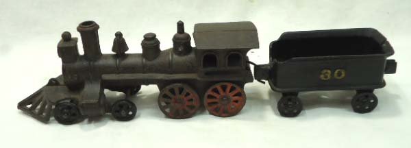 C.I. 2pc Train Engine and Tender: Late 1800's - Early 1900's Engine 9 1/2" x 4"T Tender 5 1/2" x 2 1/2"