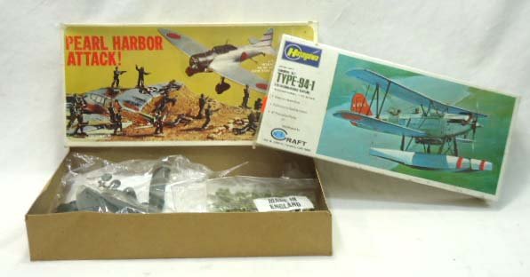 2 Airplane 7/72 Model Kits NIB: Kawanishi Seaplane & Pearl Harbor Attack 11 3/4"L & 12 3/4"L Boxes