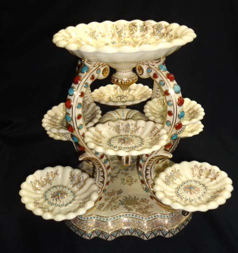 Porcelain Centerpiece: Sgnd Budapest 11 1/2"T x 12 1/2"W