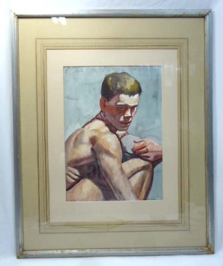 Bruce Sargeant Watercolor: Frame 26 1/4" x 21 1/4" Dirk w/ discus 1935 Bruce Sargeant (mark beard) 1997 watercolor on paper