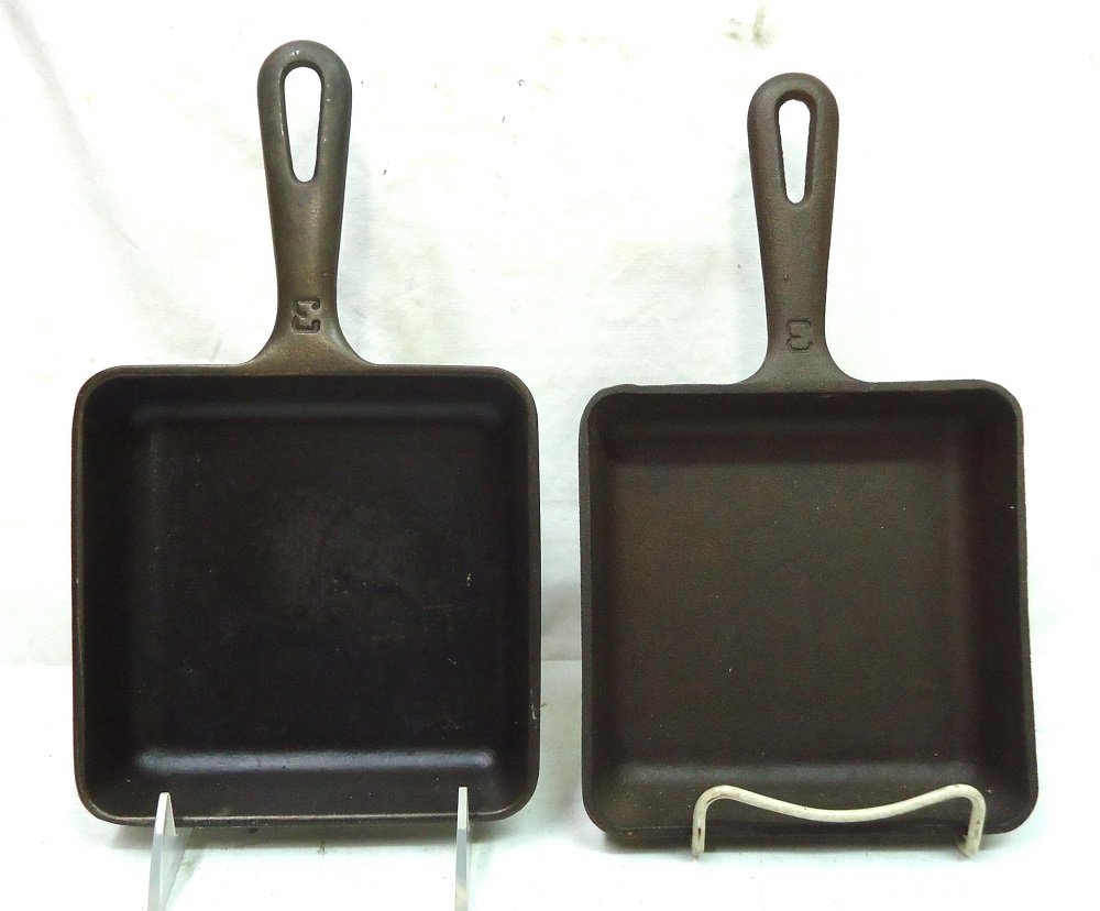 2 Griswold Square-Fry Skillets: 1 Miss Marked Square-Ery 10" x 5 3/4"