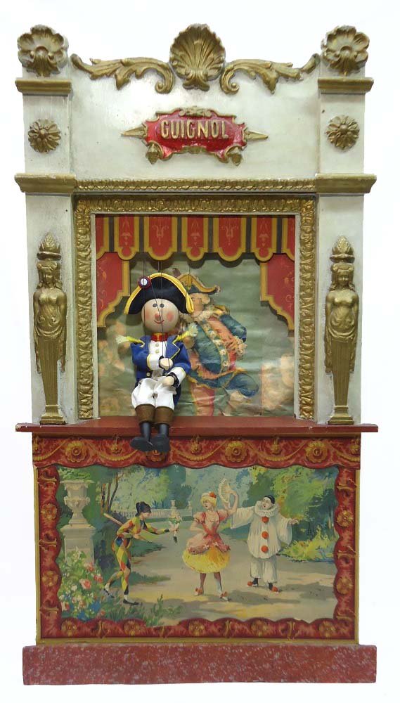 French Toy Puppet Show: Tears to Back Dust Covers 31 1/2"T x 17 1/2"W x 3 1/2"D Closed