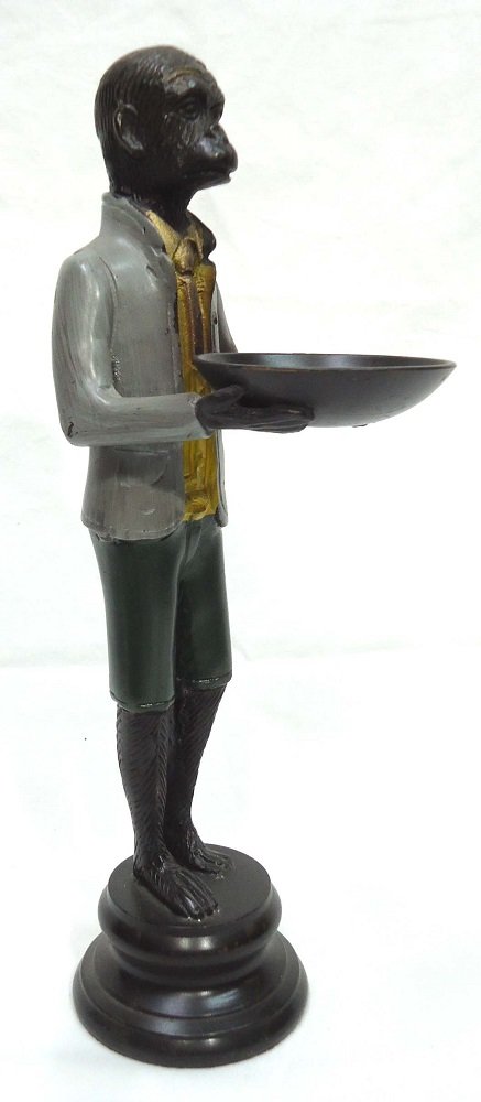 Bronze Monkey Butler w/ Tray: 12"T x 4 1/2"D x 3 1/2"W