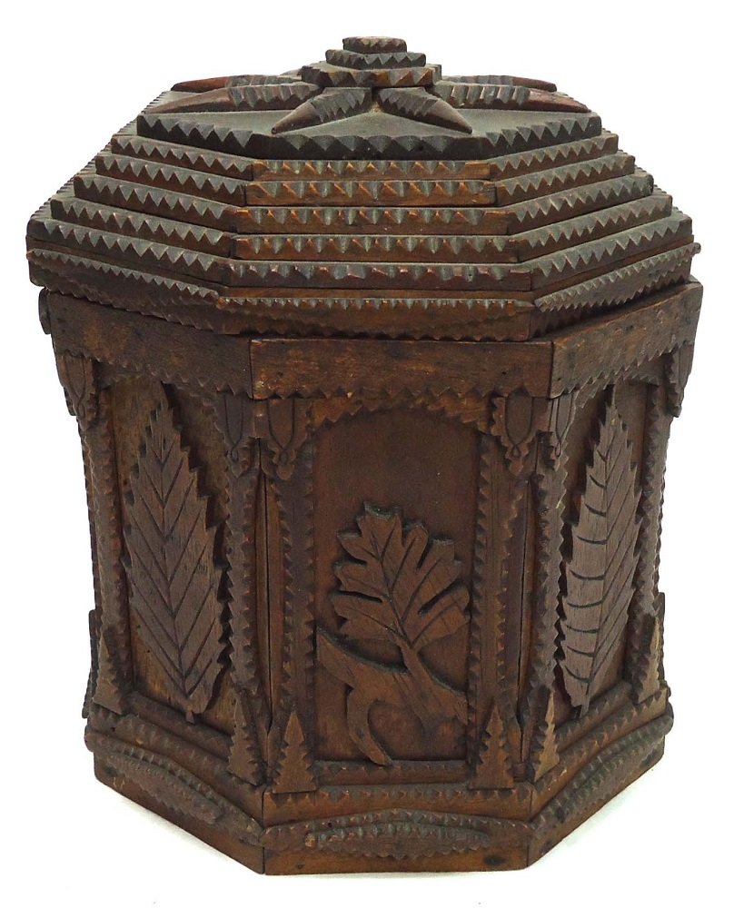 Tramp Art Cigar Humidor: Missing 4pc of Trim at Top Rim 8"T x 7" x 6 3/4"